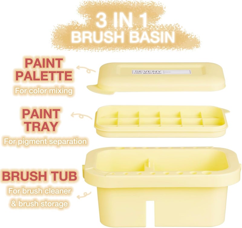 SEVENTY Paint Brush Cleaner, Paint Brush Holder and Organizers with Palette for Acrylic, Watercolor, and Water-Based Paints (Yellow) - Image 4